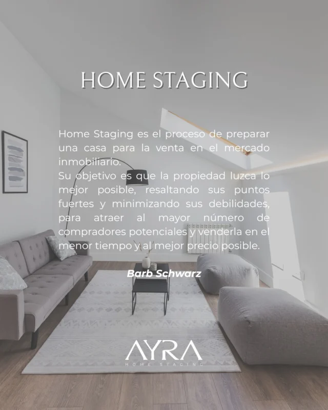 "Preparar una vivienda para que el comprador pueda mudarse mentalmente en ella.”
Esta es la definición de Home Staging según Barb Schwarz.
Y también es la esencia de lo que hago cada día.

No es decorar.
Es crear una propuesta de valor visual, emocional y estratégica.
Es activar el deseo de compra.
Y acelerar la venta mostrando lo mejor de cada vivienda.

Si no sabes por dónde empezar, empieza por aquí.
Esta es la base.

#ayrahomestaging #homestagingespaña #homestaging #marketinginmobiliario #estrategiademarketing #inversioninteligente #vendermicasa #vendermicasarapido #prepararunavivienda
